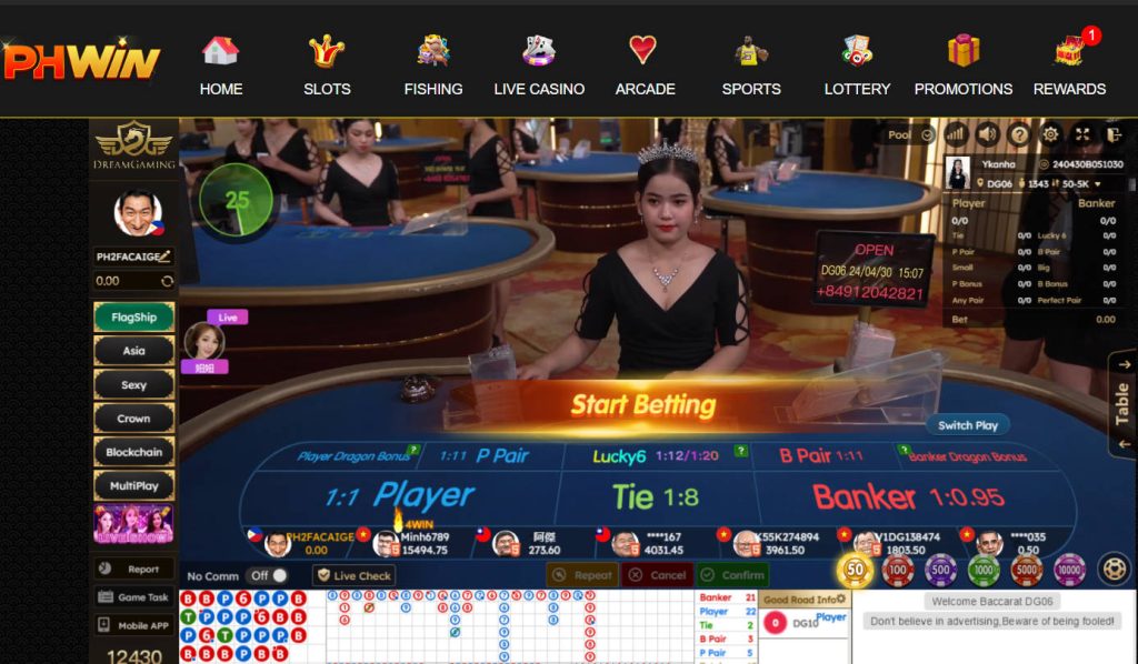 Phwin live casino online baccarat